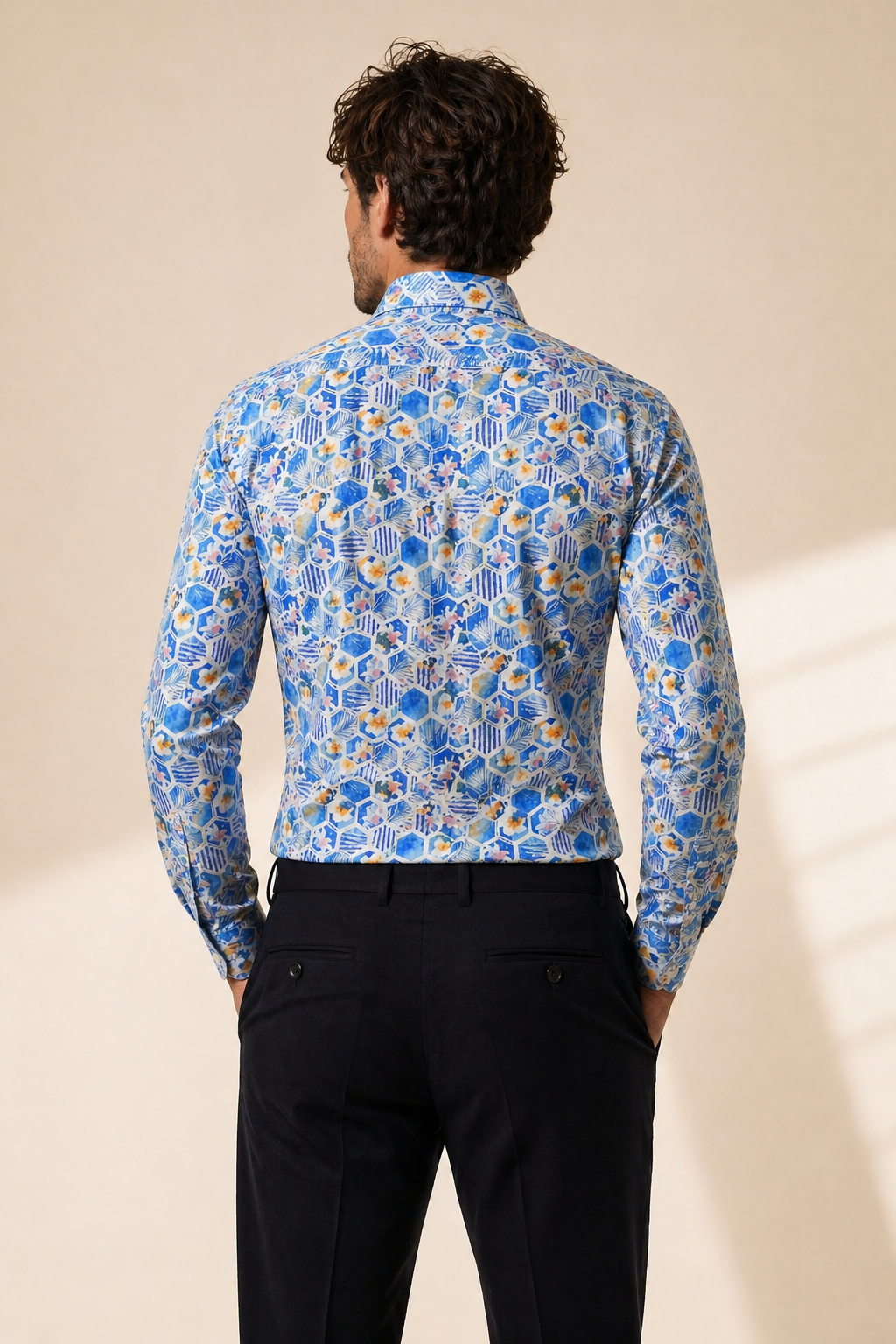 Blumenprint Hemd Slim Fit Blau Gelb