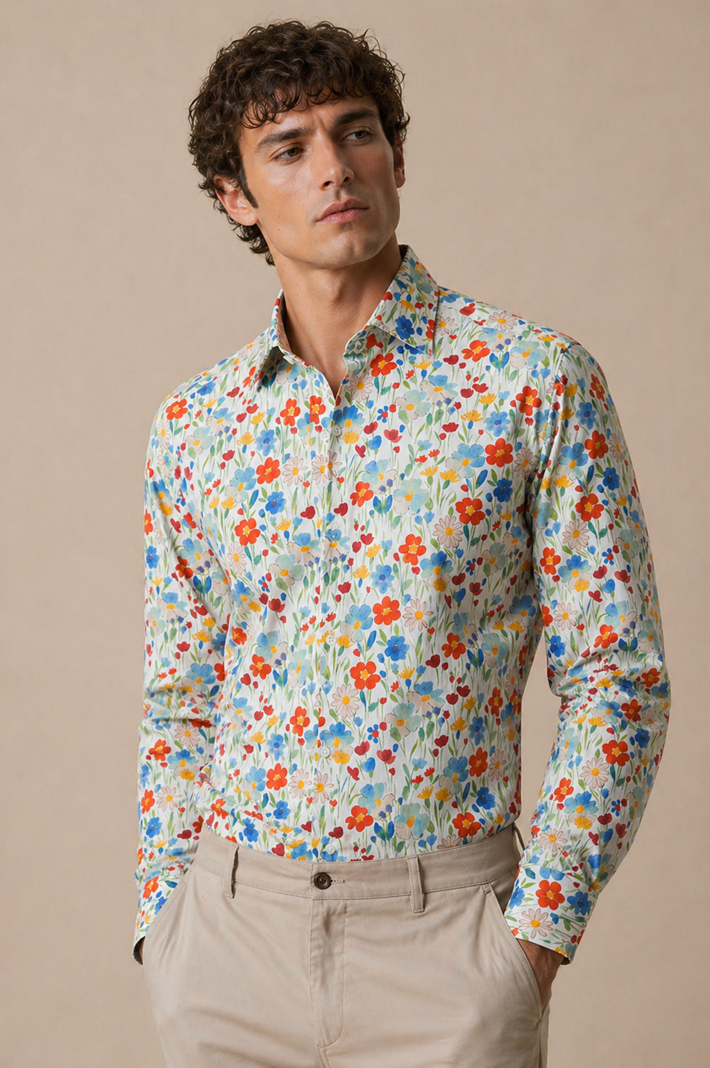 Blumenprint Hemd Slim Fit