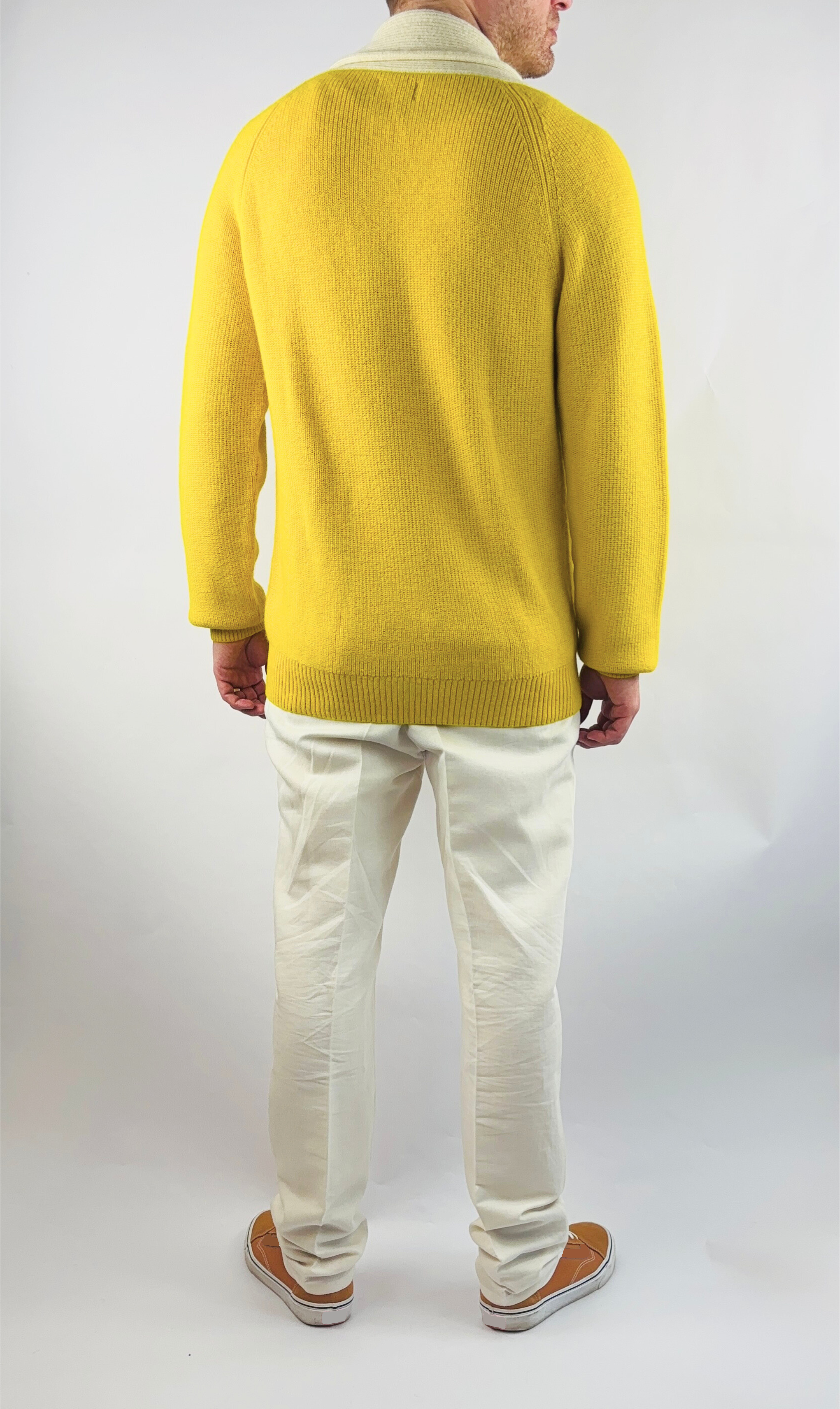 Cardigan Handmade in Peru Baby Alpaca Wool Regular Fit Shawl Collar Yellow