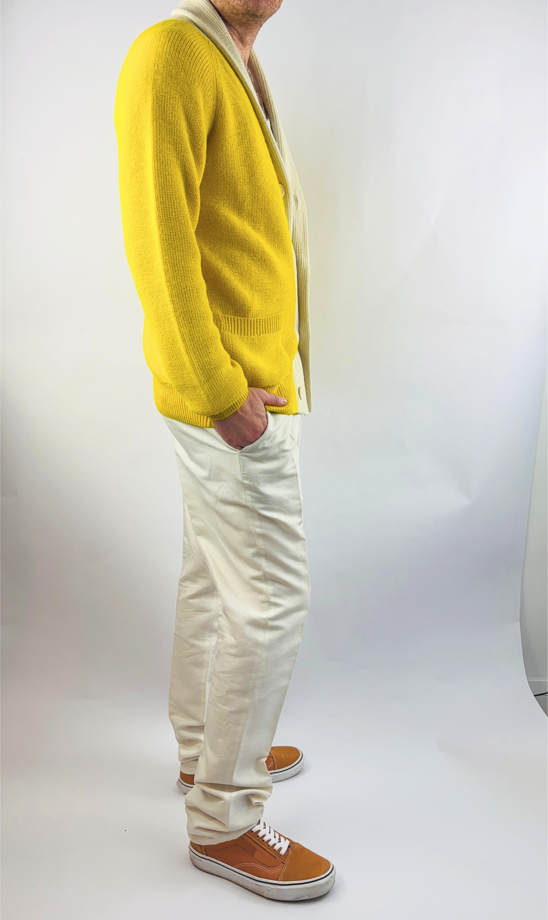 Cardigan Handmade in Peru Baby Alpaca Wool Regular Fit Shawl Collar Yellow