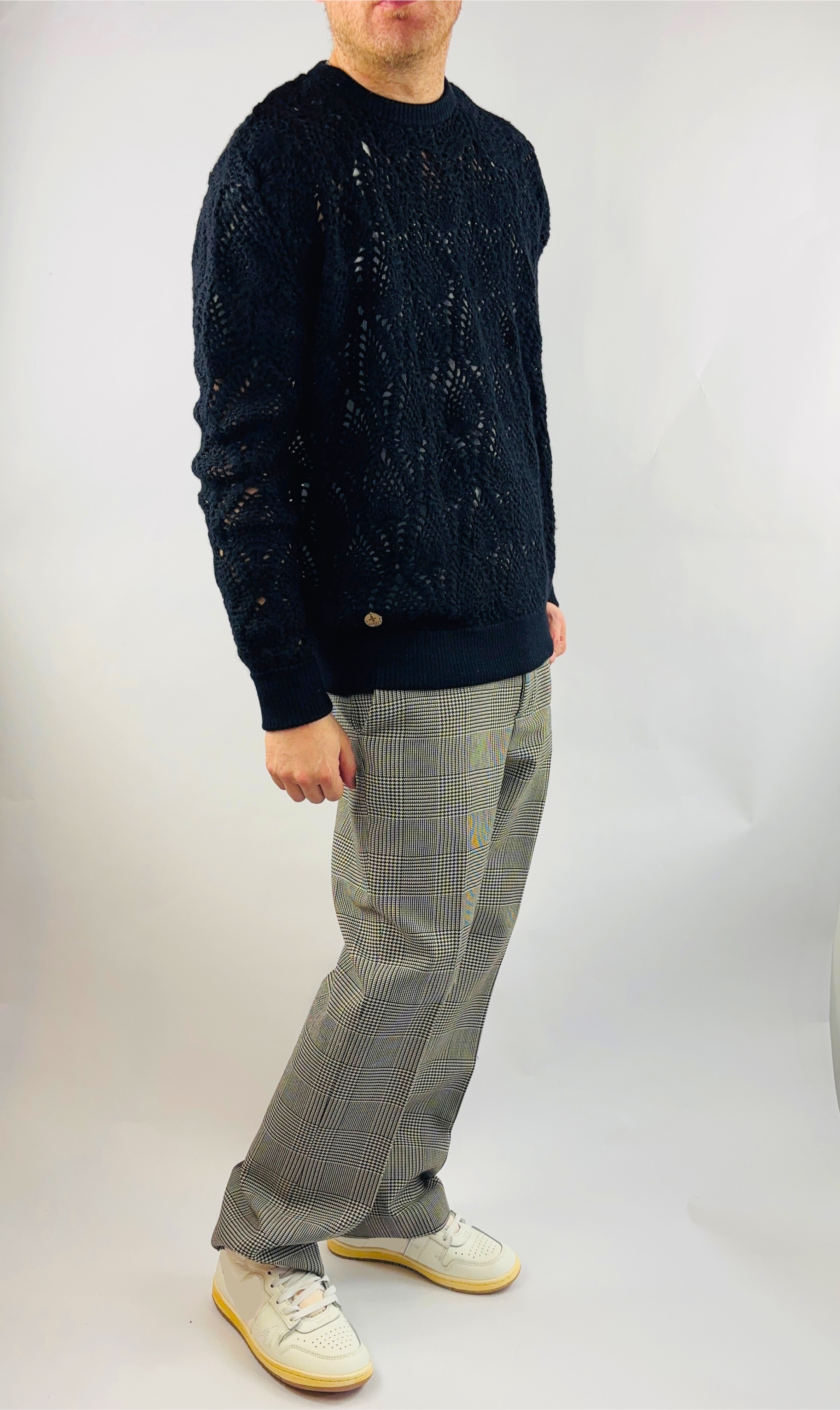 Crochet Pullover Handmade in Peru Baby Alpaca Wool Regular Fit Round Neck Black
