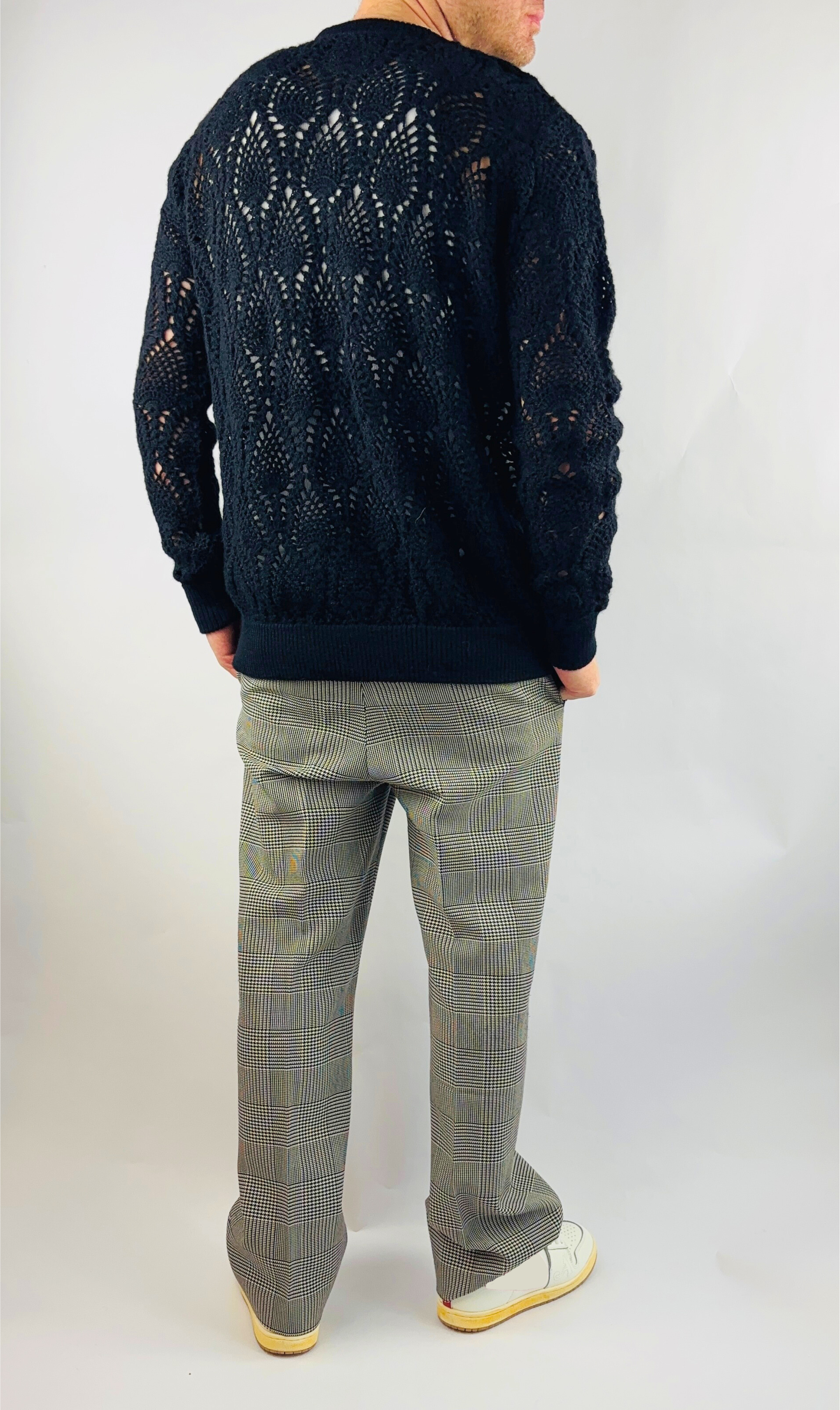 Crochet Pullover Handmade in Peru Baby Alpaca Wool Regular Fit Round Neck Black