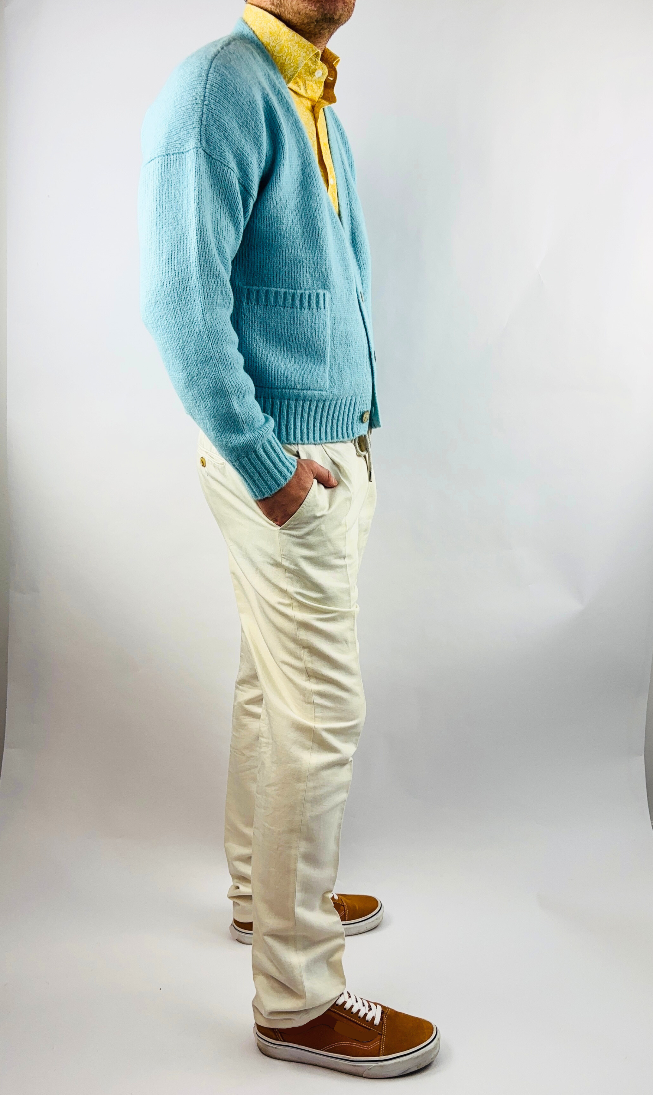 Cardigan Handmade in Peru Baby Alpaca/Silk Slim Fit V-Neck Blue