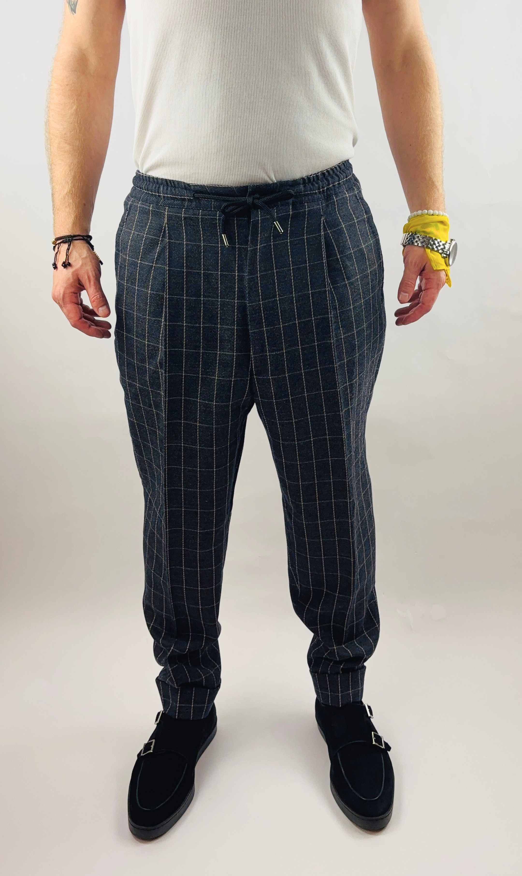 Baggy Pants Handmade in Italy Wool Jogger Grey Checked