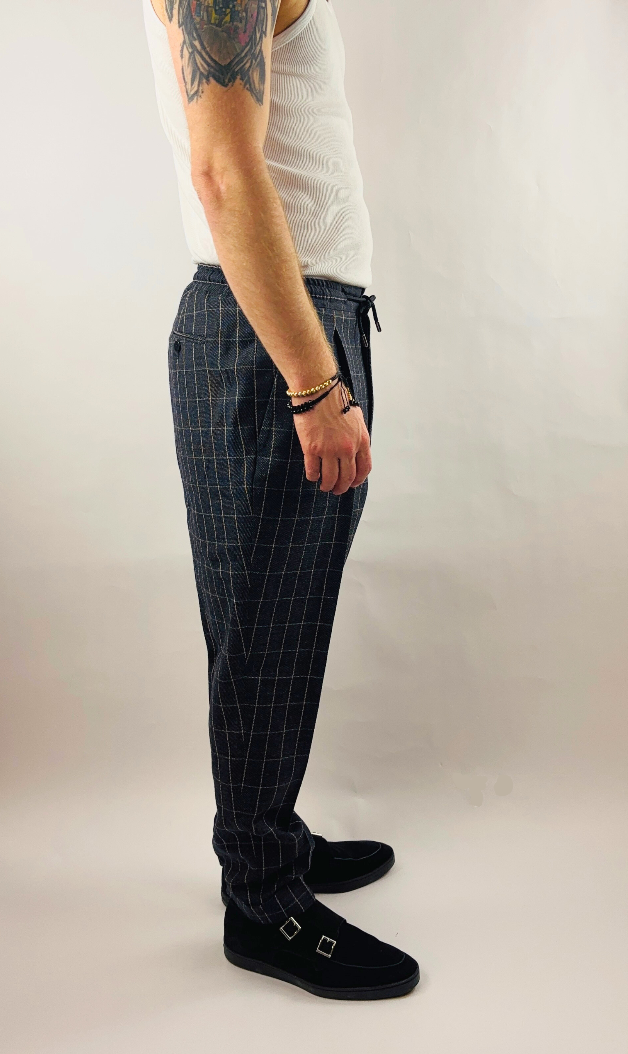 Baggy Pants Handmade in Italy Wool Jogger Grey Checked