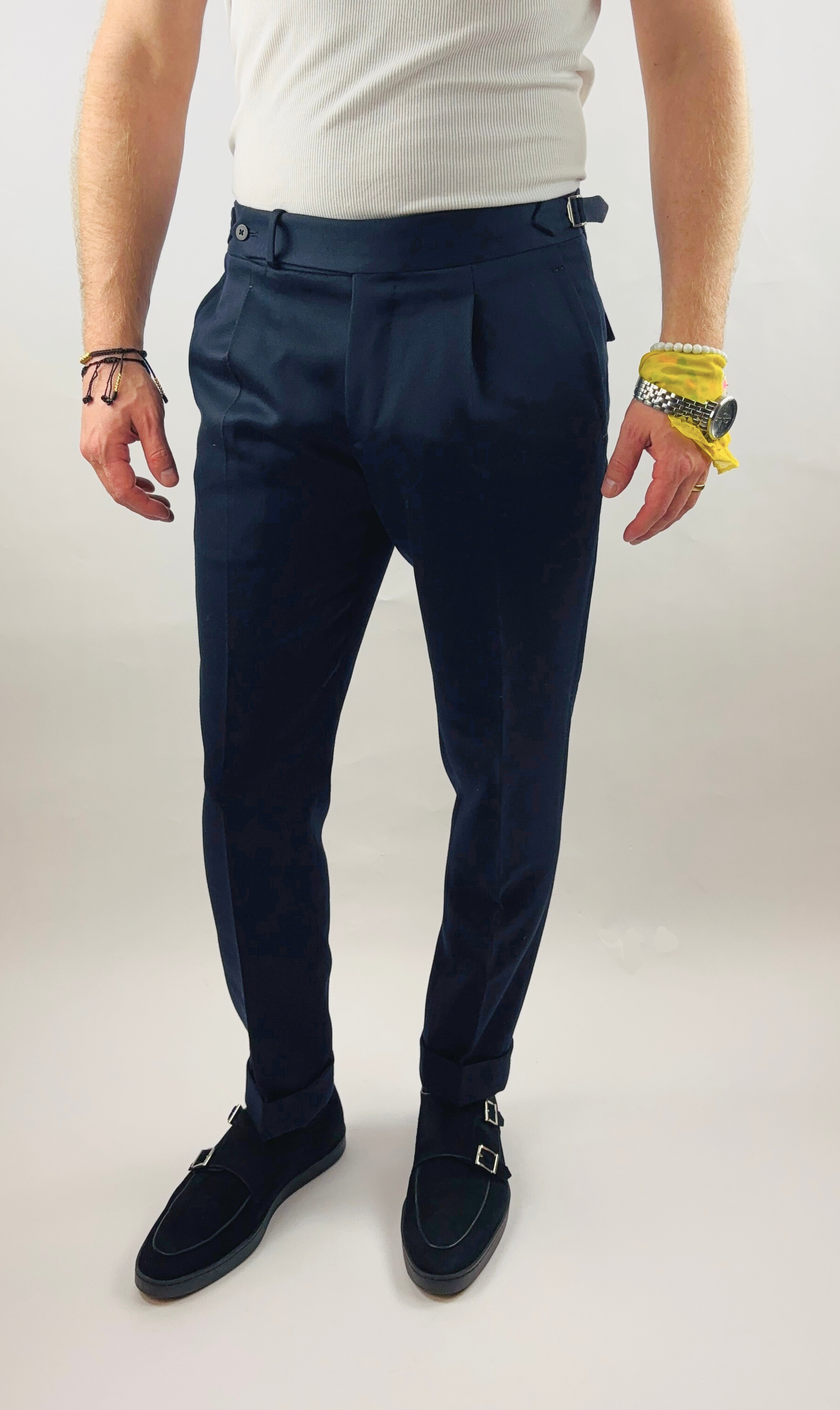 Hose Extra Slim Fit Handgemacht in Italien Wolle Blau
