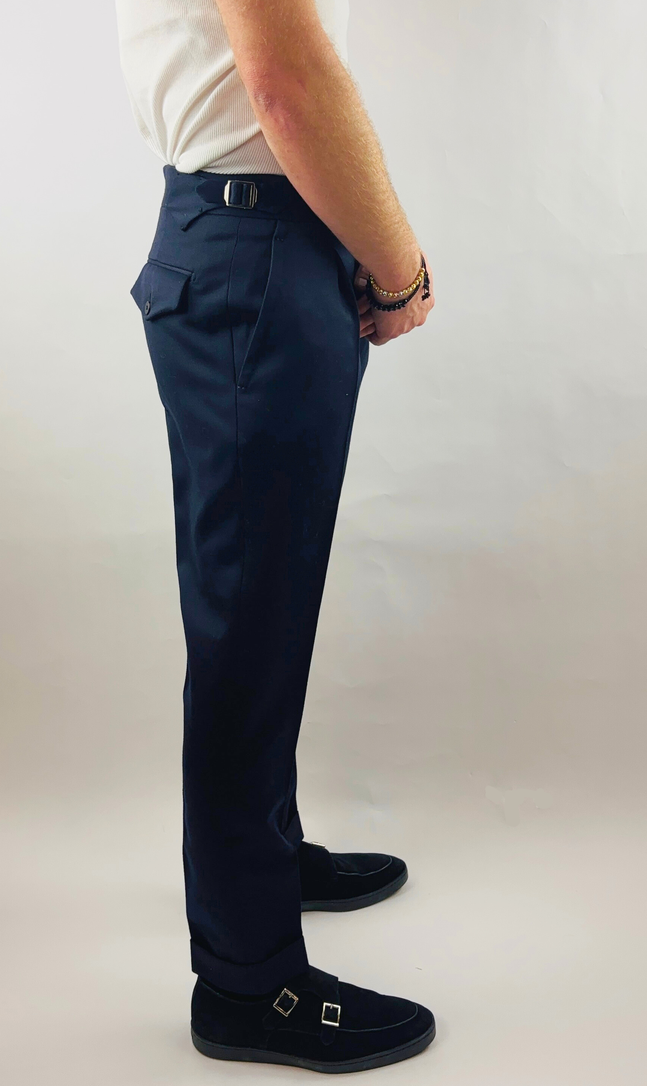 Hose Extra Slim Fit Handgemacht in Italien Wolle Blau