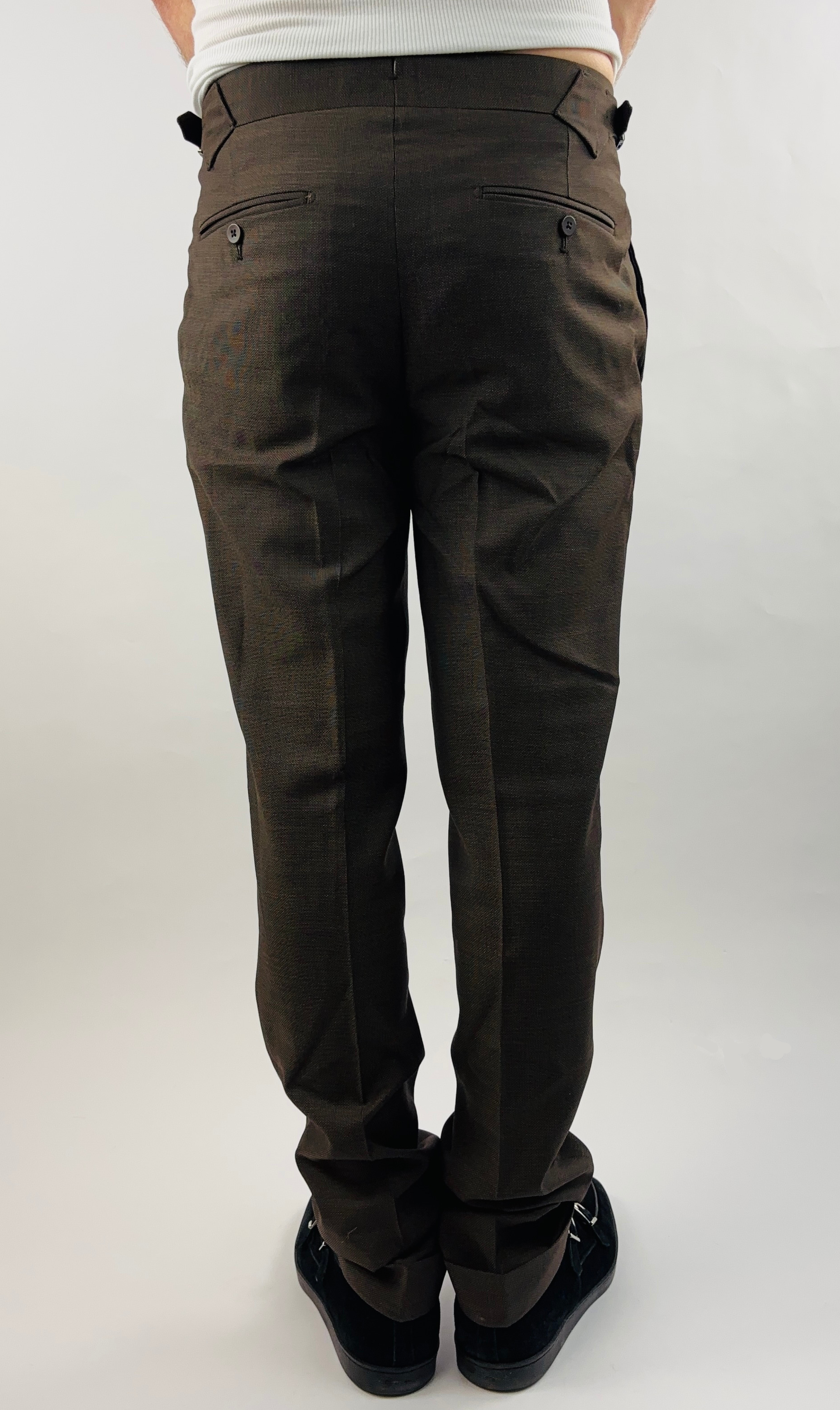 Straight Cut Trousers Handmade in Italy Wool Sideadjuster Brown