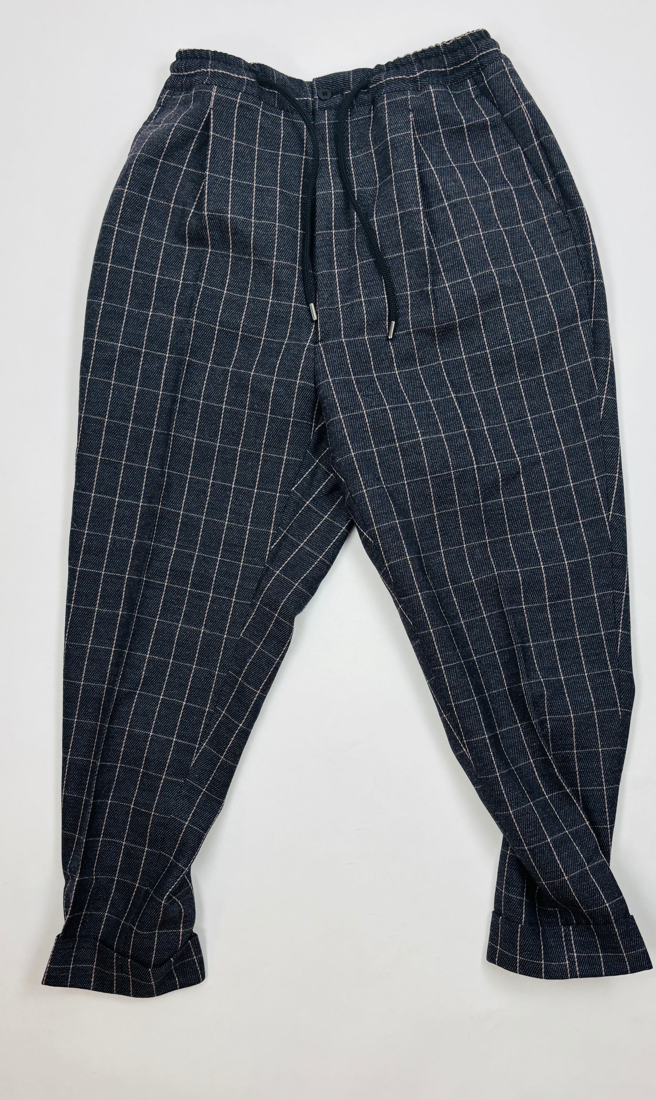 Baggy Pants Handmade in Italy Wool Jogger Grey Checked