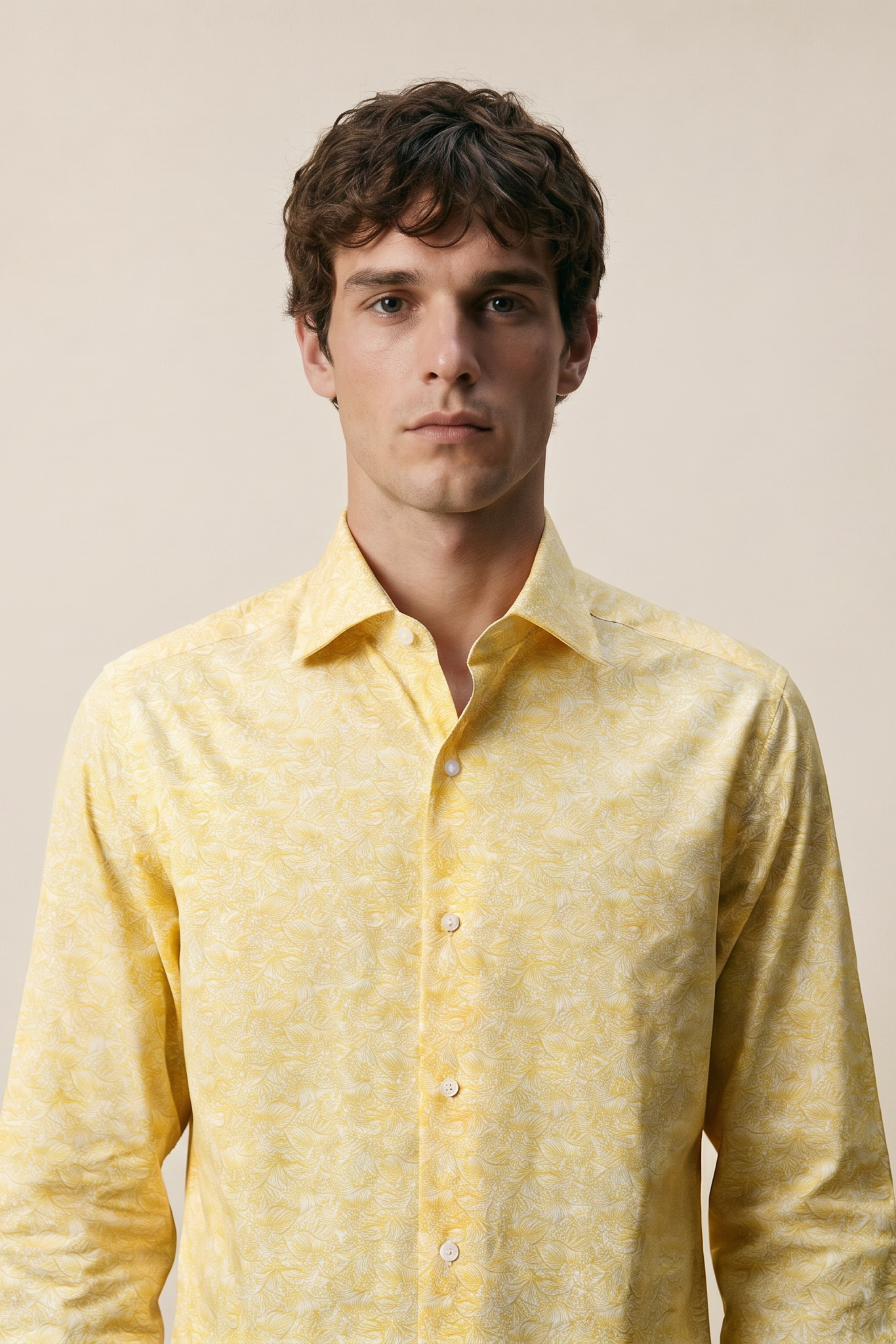 Palmenprint Hemd Slim Fit Gelb