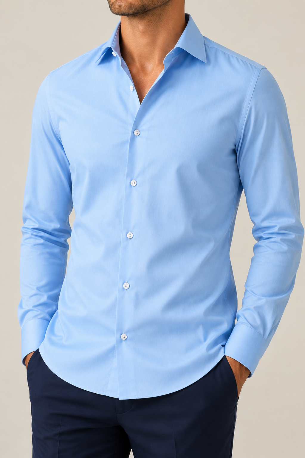 Shirt Handmade in Italy 100/2 Full Twill Slim Fit Blue