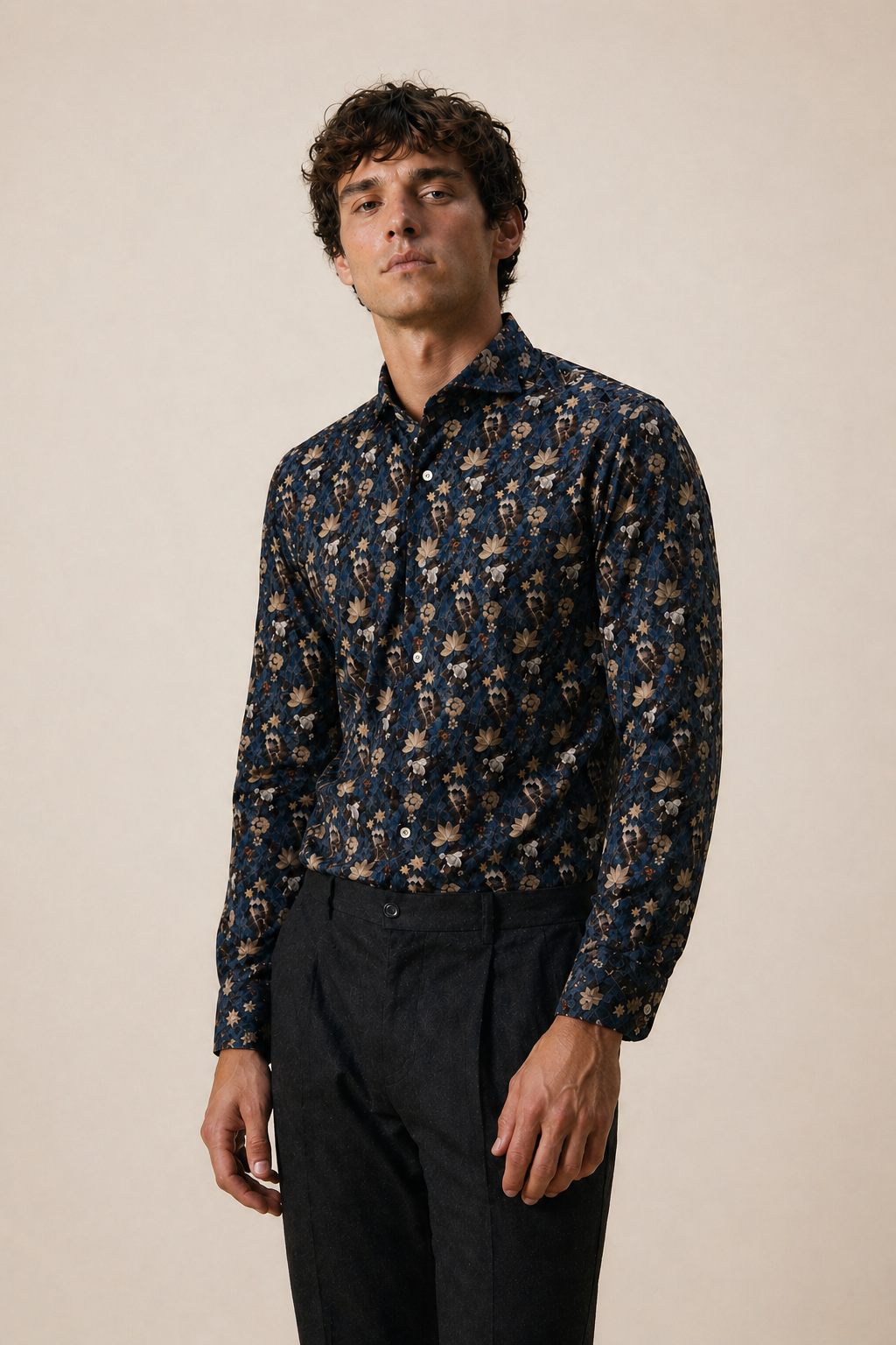 Shirt Handmade in Italy Regular Fit Flowers - Sample
