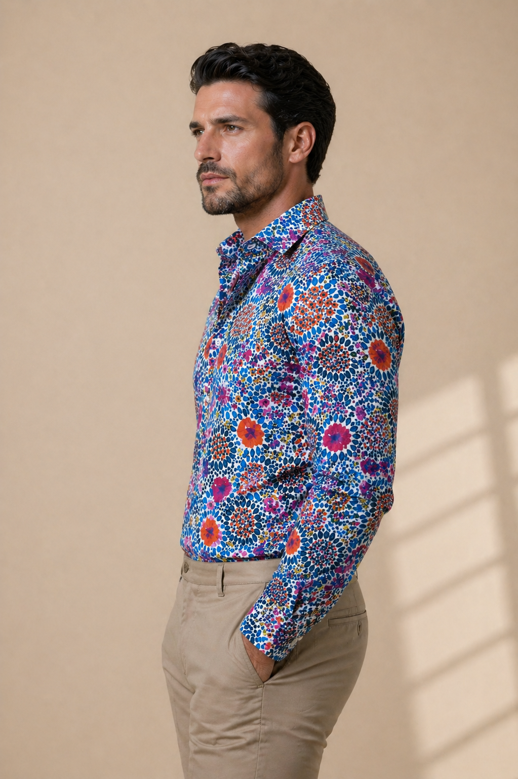 Blumenprint Hemd Slim Fit Blau