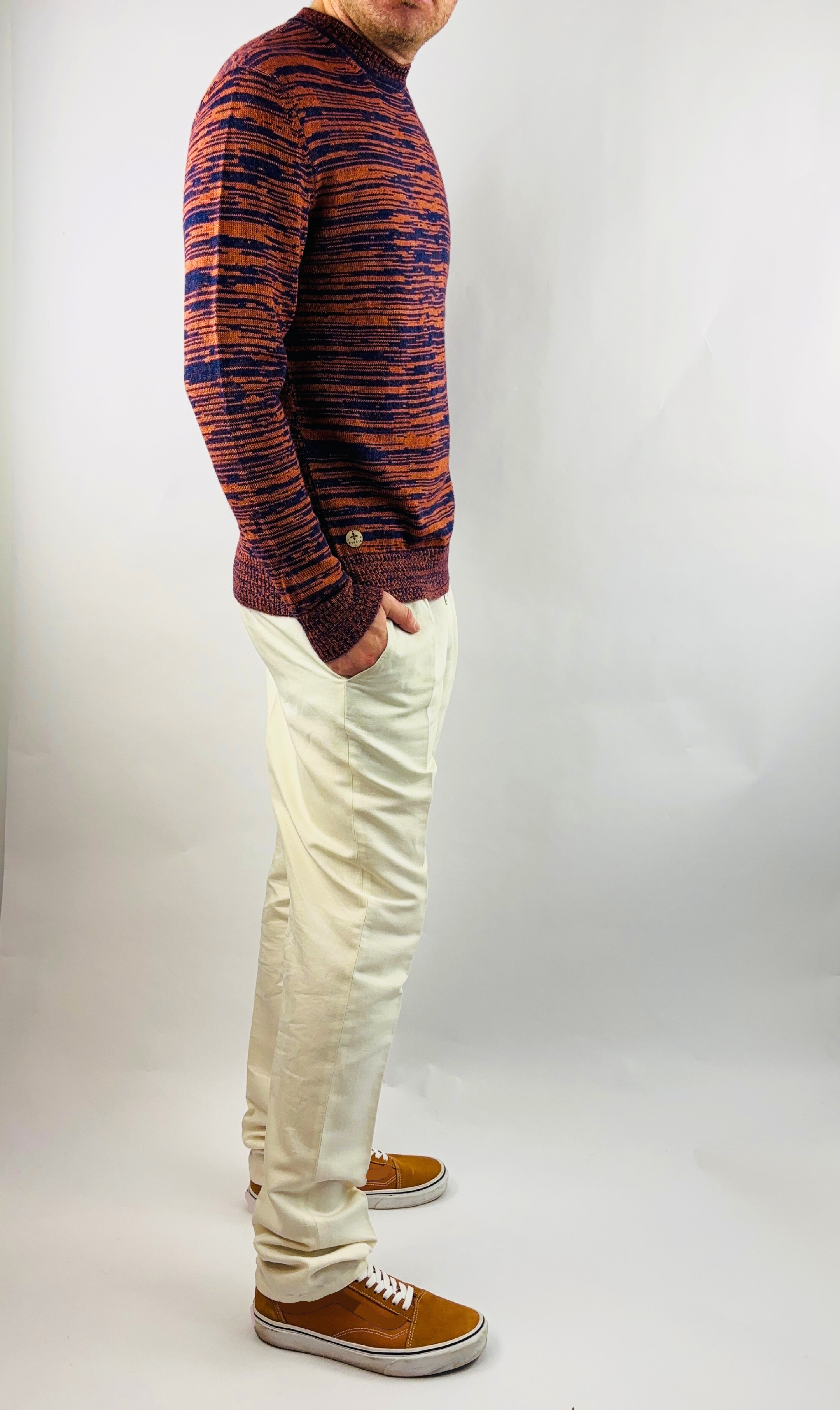 Pullover Slim Fit in Orange/Lila Rundhalsausschnitt