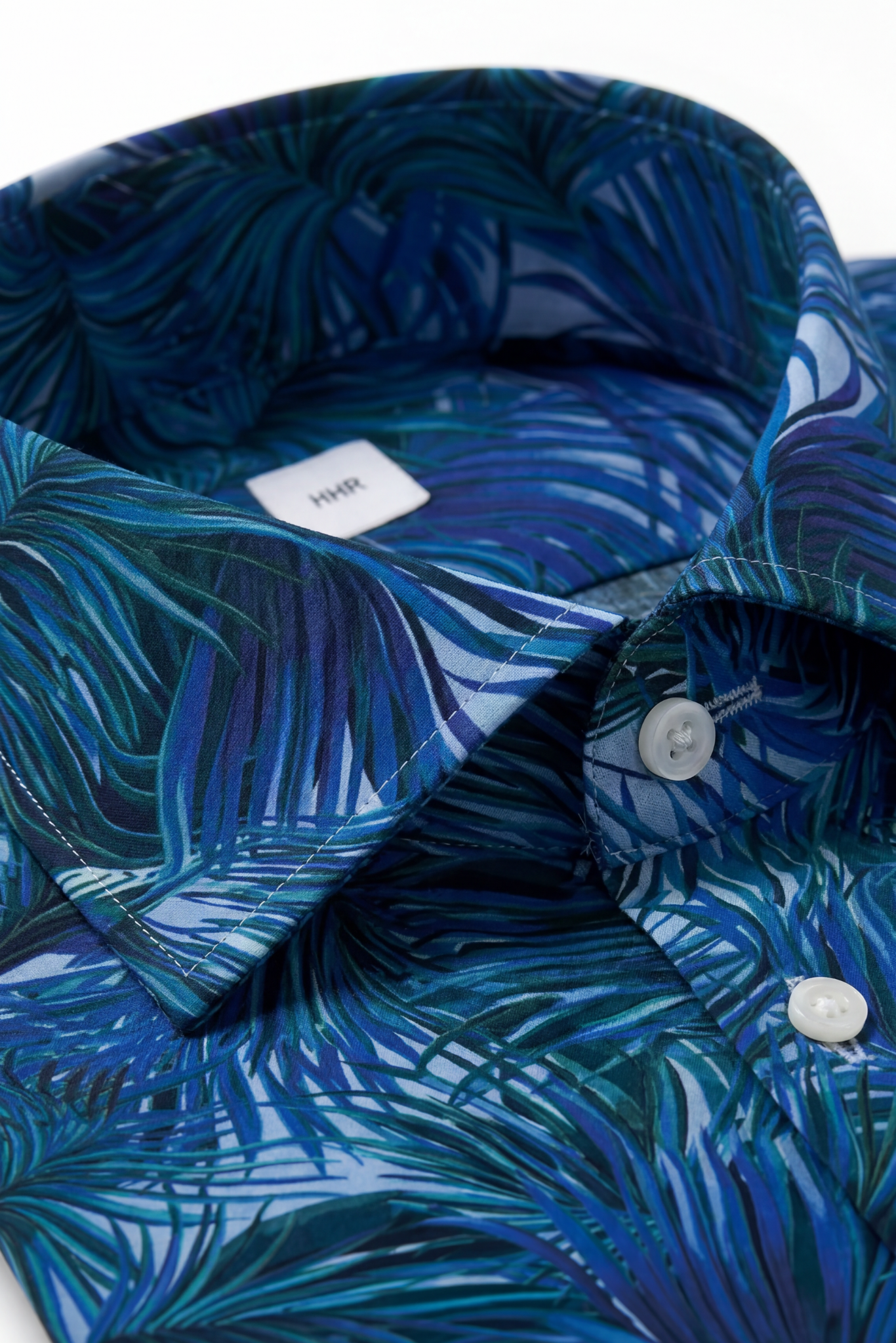 Palmenprint Hemd Slim Fit Blau