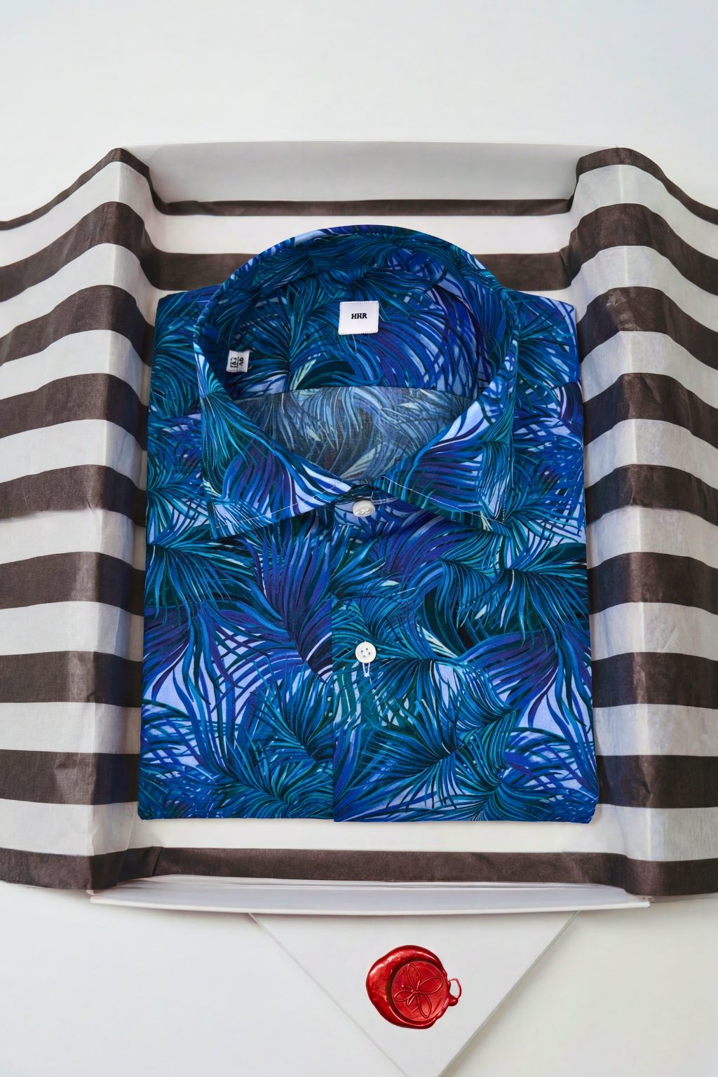 Palmenprint Hemd Slim Fit Blau