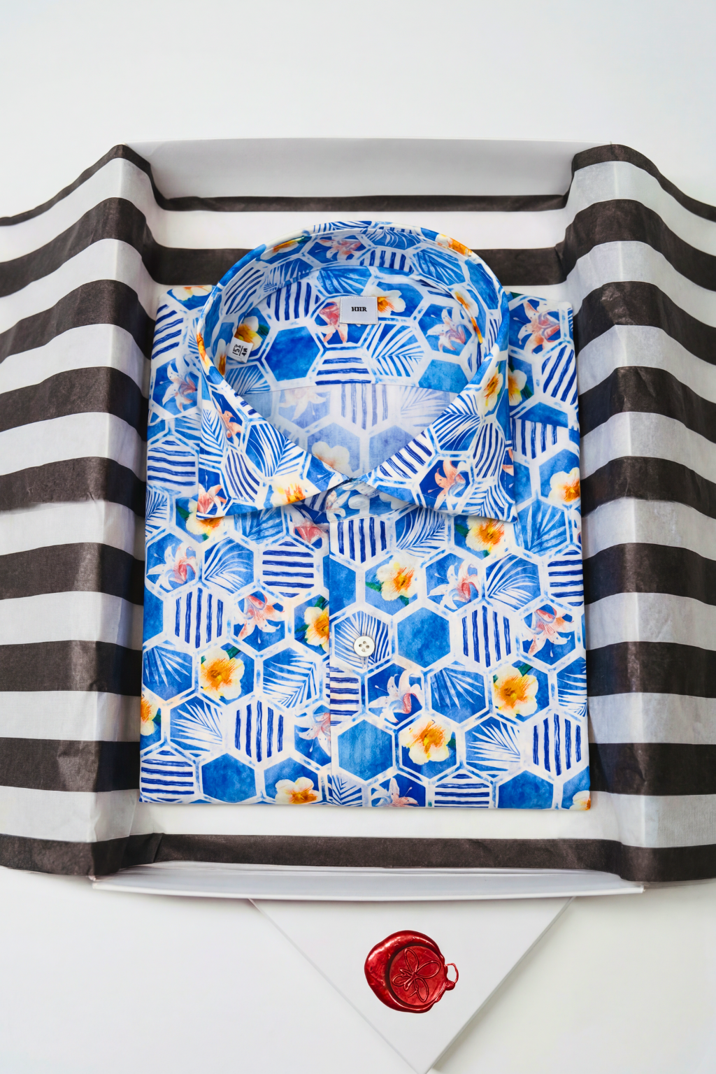 Blumenprint Hemd Slim Fit Blau Gelb