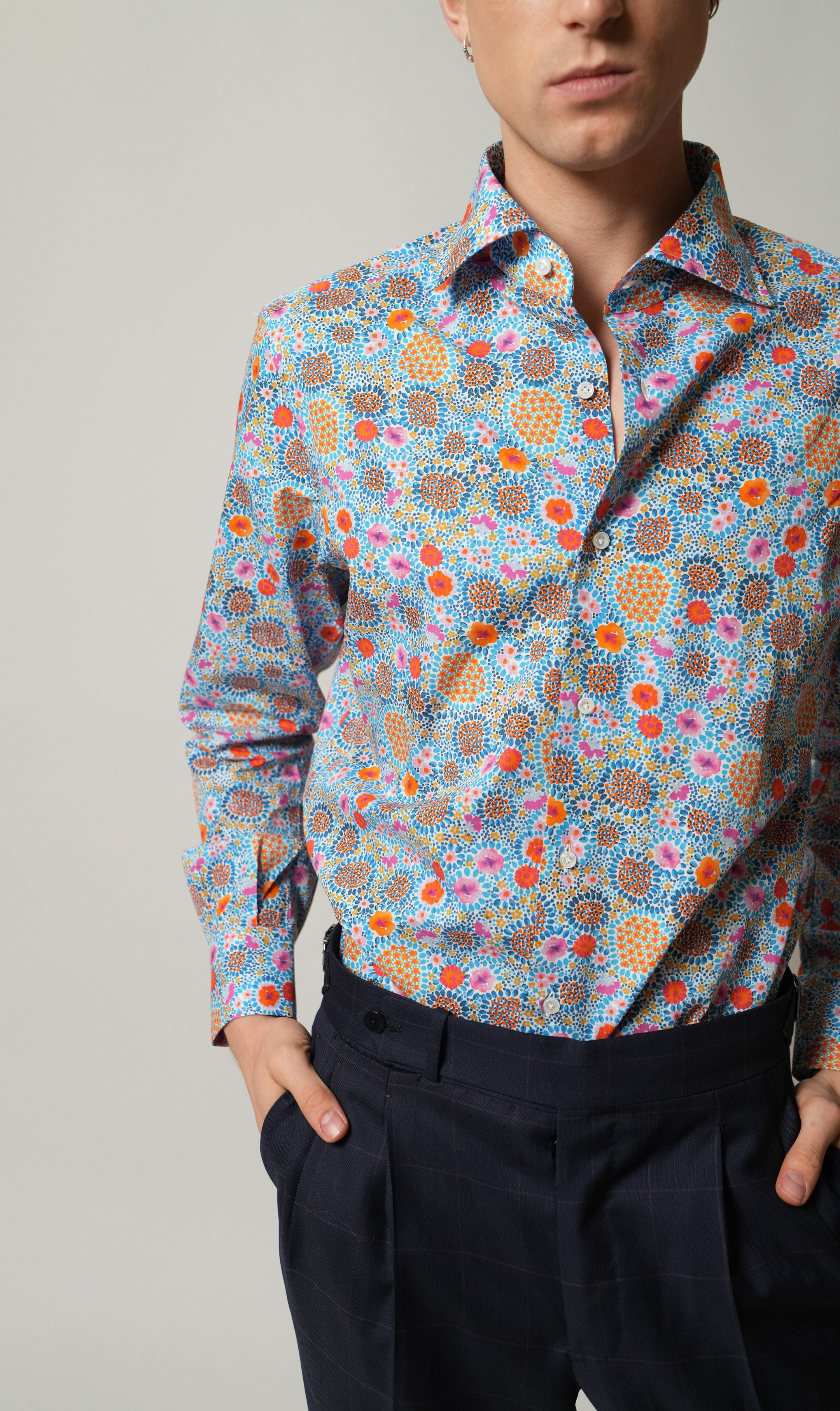 Hemd Handgemacht in Italien Slim Fit Blumen