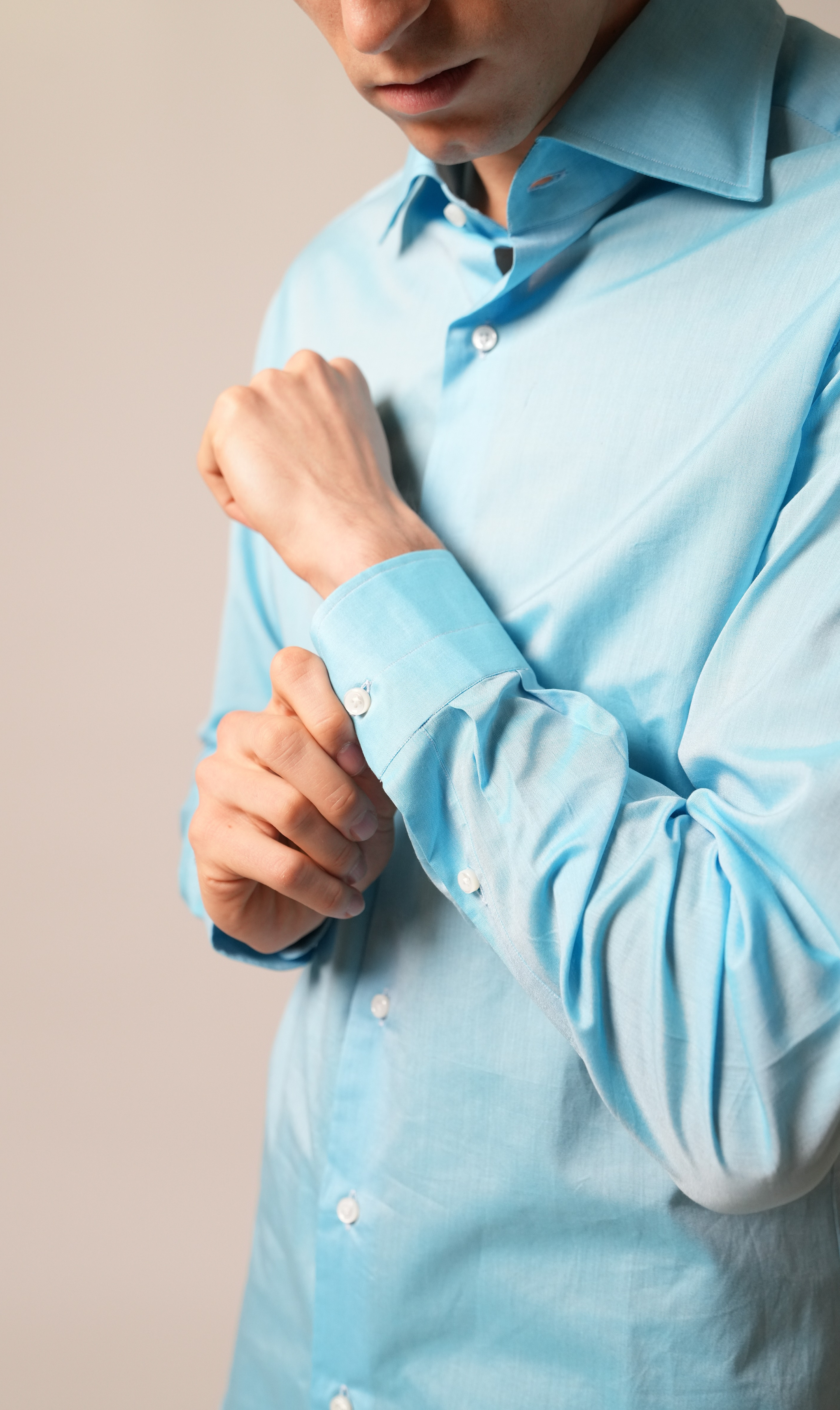 Hemd Handgemacht in Italien 100/2 Vollzwirn Slim Fit Blau