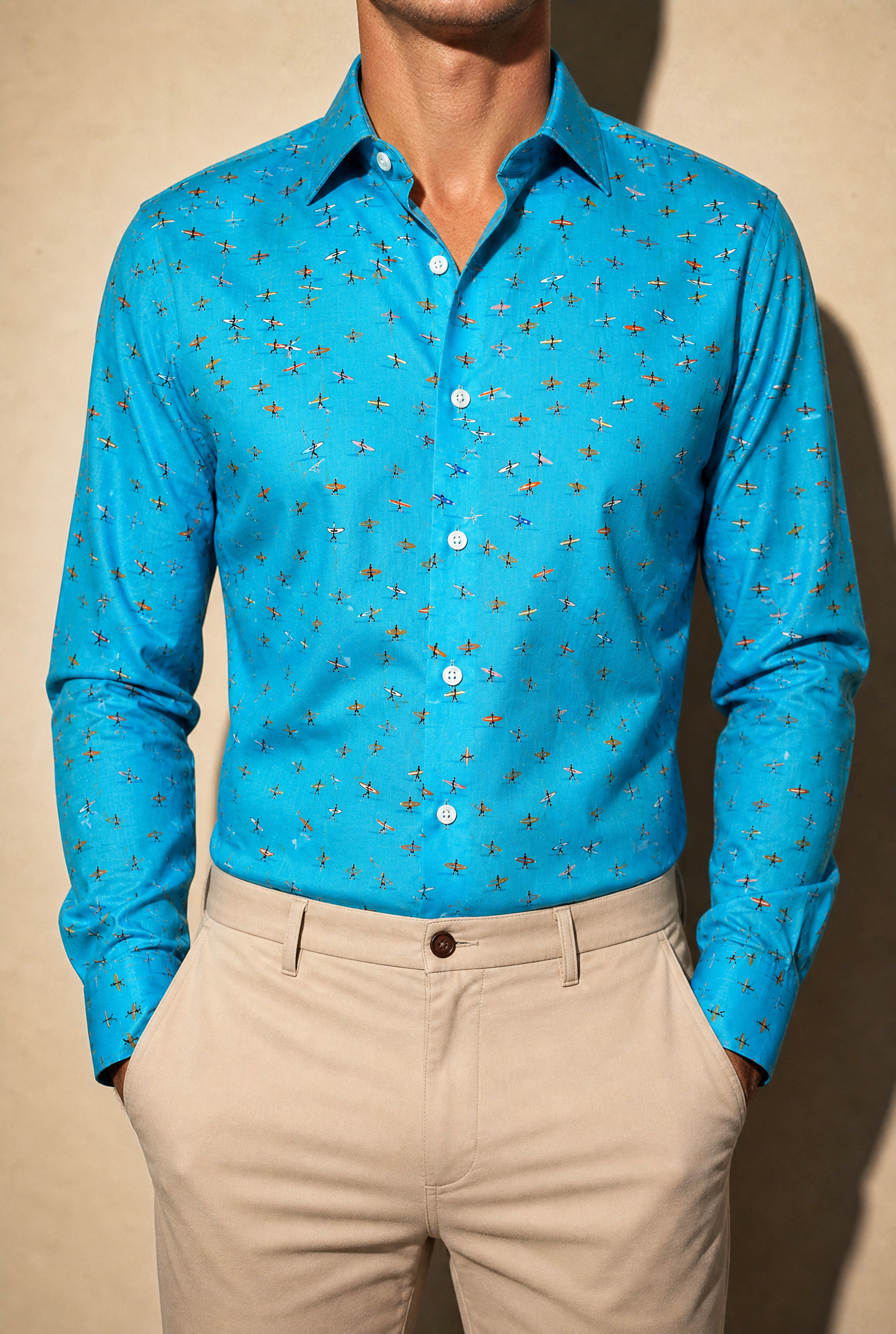 Surferprint Hemd Slim Fit Türkis