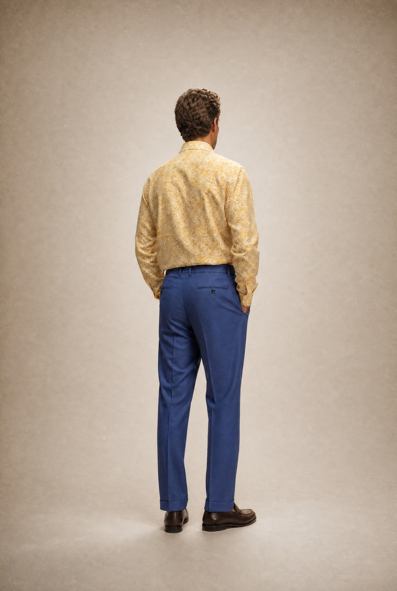 Palm Print Slim Fit Yellow Shirt