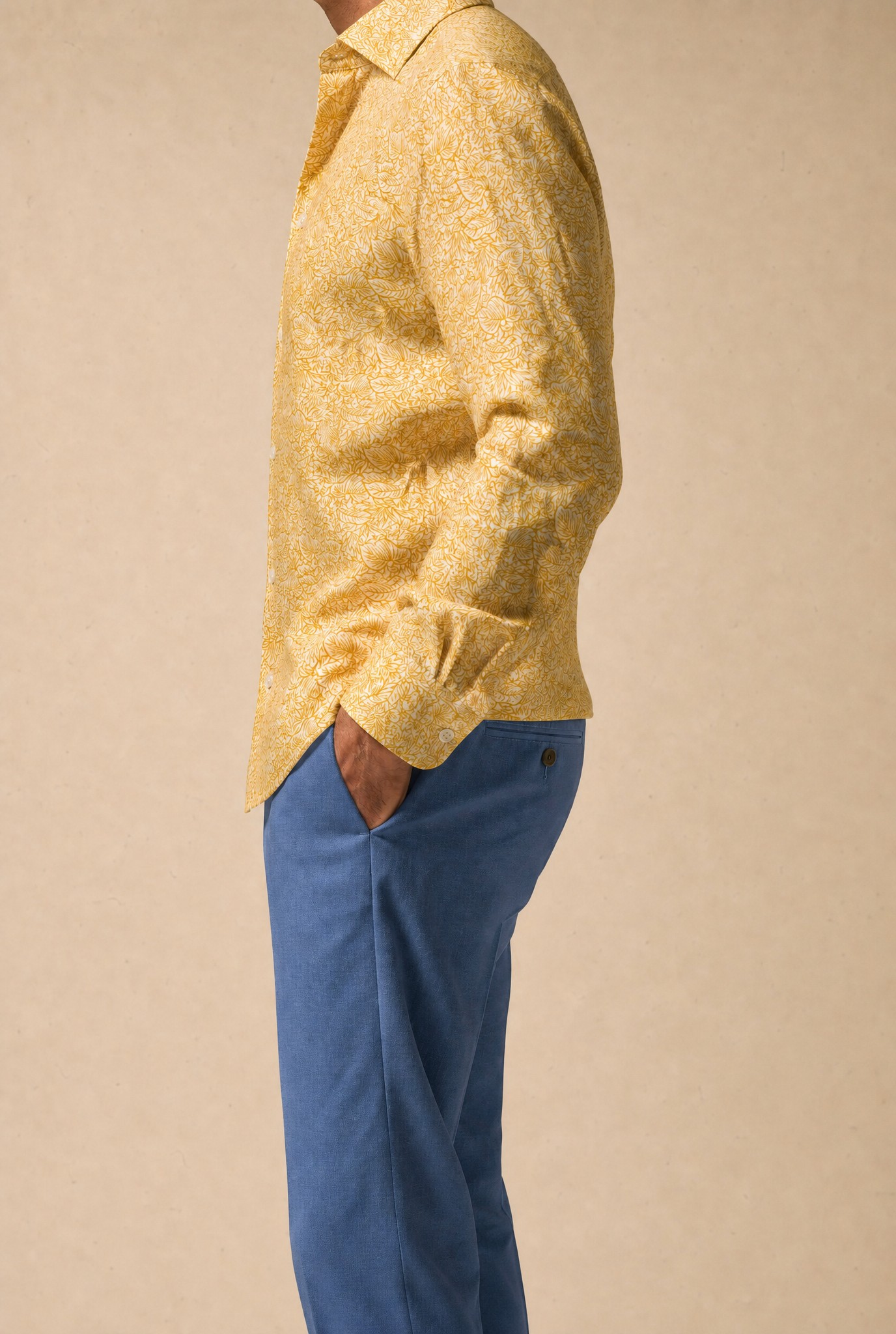 Palm Print Slim Fit Yellow Shirt