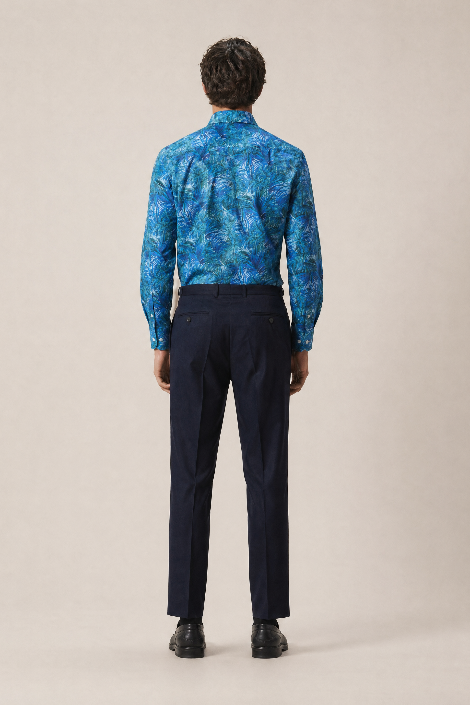 Palmenprint Hemd Slim Fit Blau