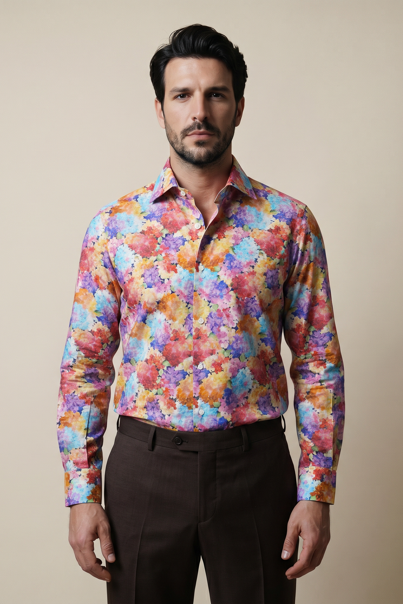 Hortensienprint Hemd Slim Fit