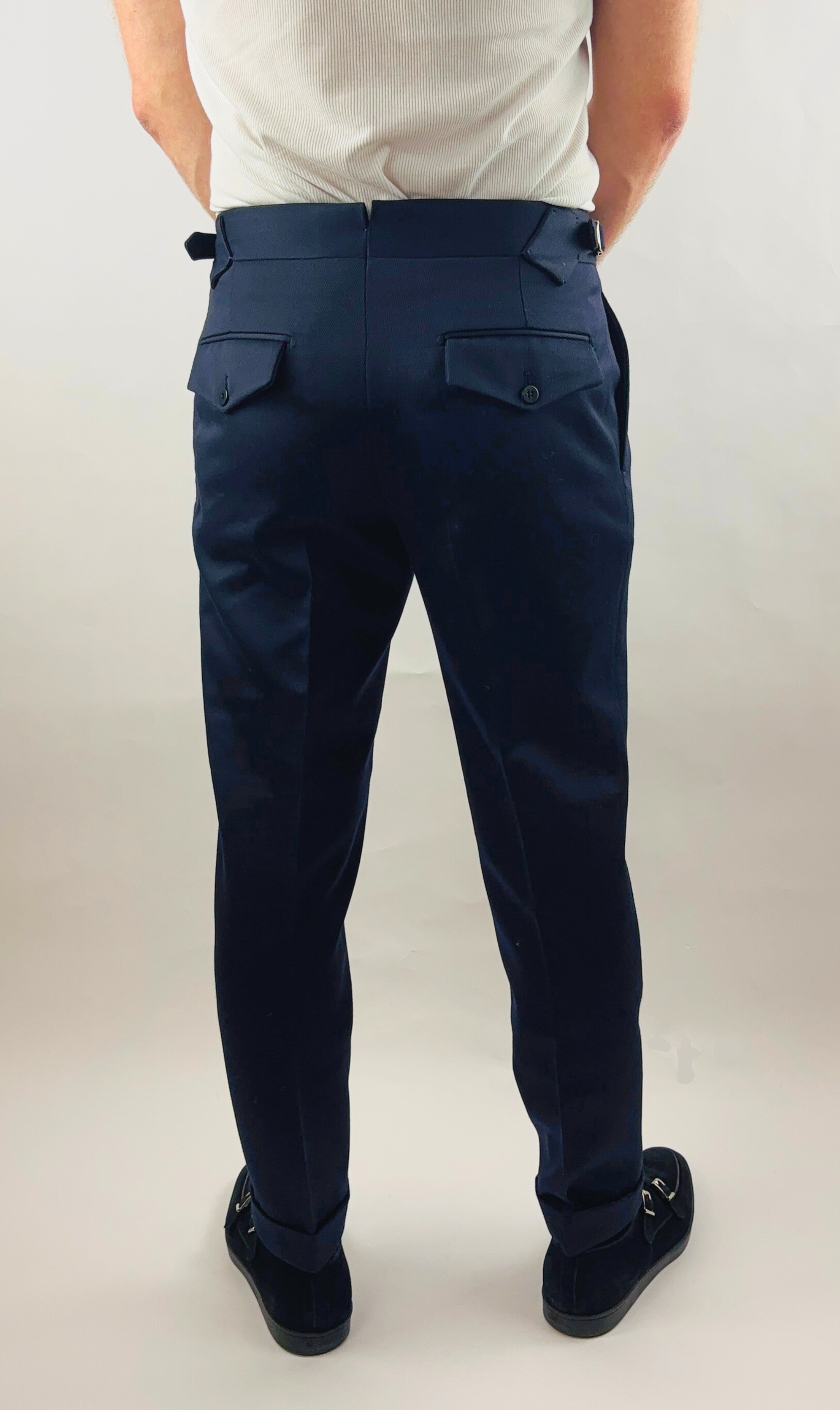 Extra Slim Fit Trousers Handmade in Italy Wool Sideadjuster Blue