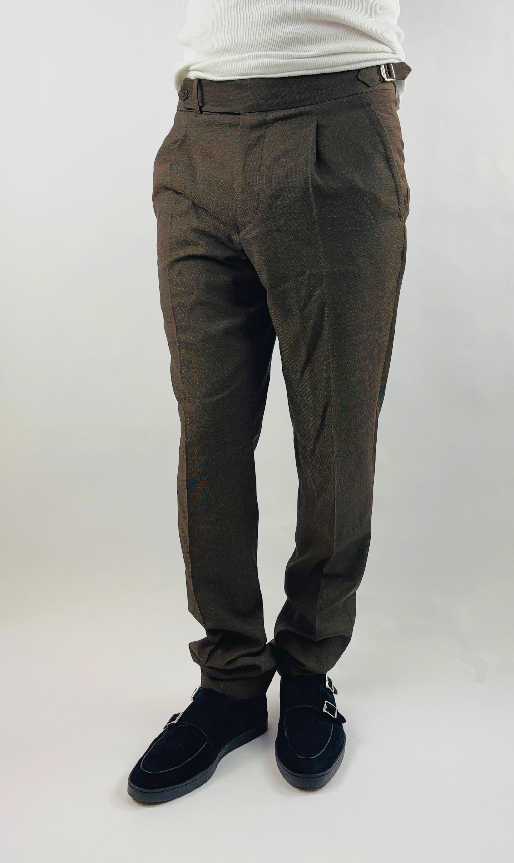Straight Cut Trousers Handmade in Italy Wool Sideadjuster Brown