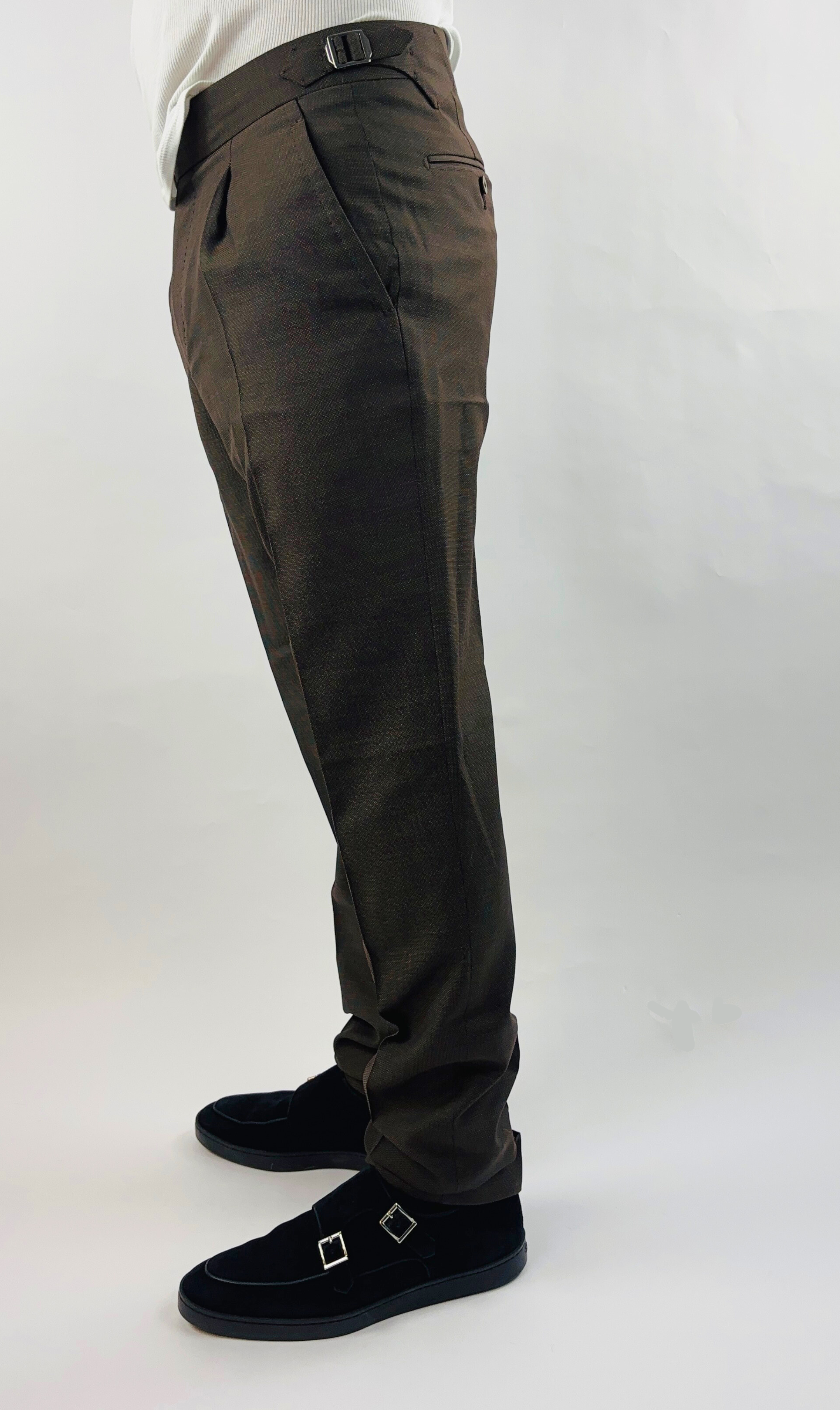 Straight Cut Trousers Handmade in Italy Wool Sideadjuster Brown