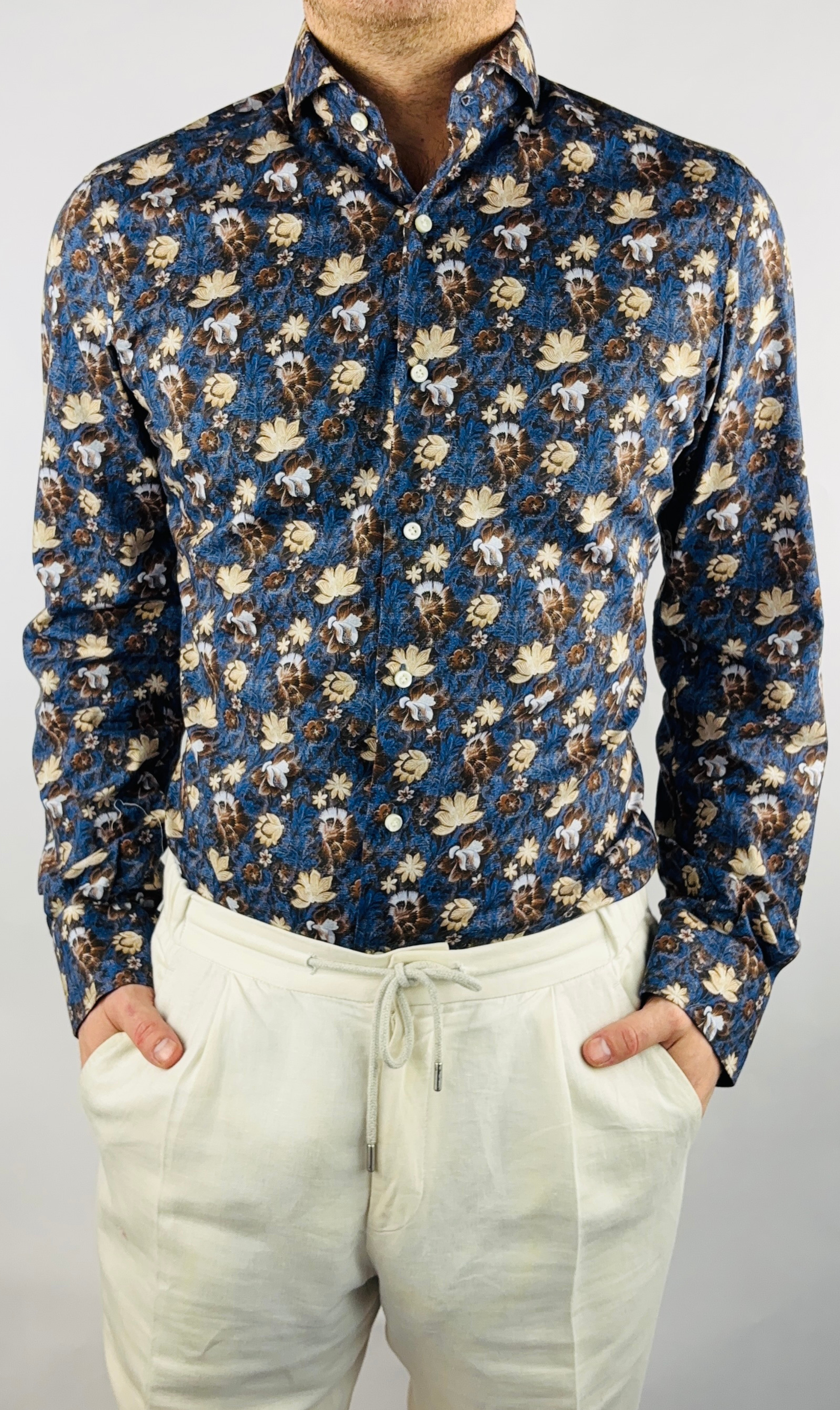 Shirt Handmade in Italy Regular Fit Flowers - Sample