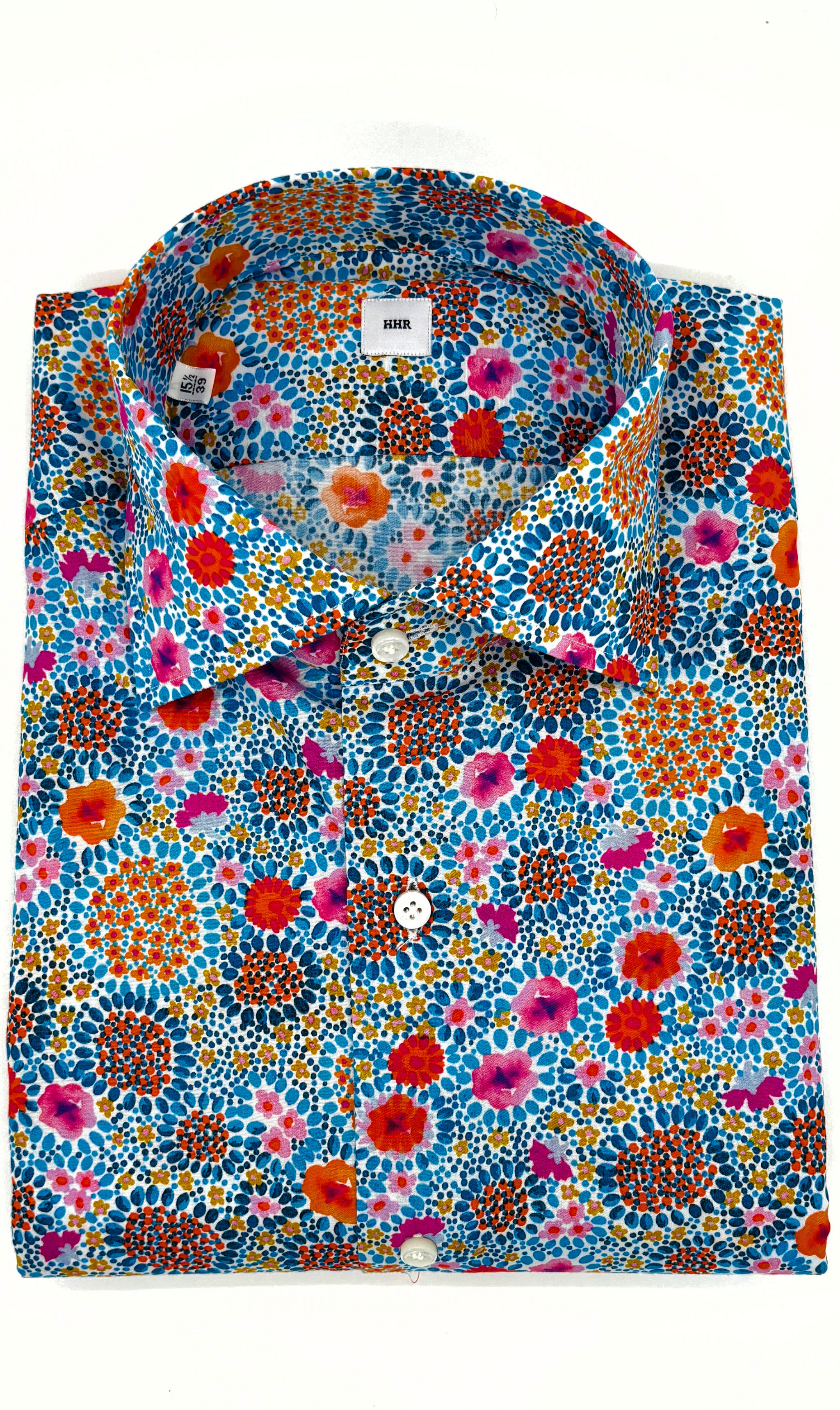 Frontansicht vom blauen Blumen Slim Fit Herrenhemd –  handgemacht in Italien – Henrik
