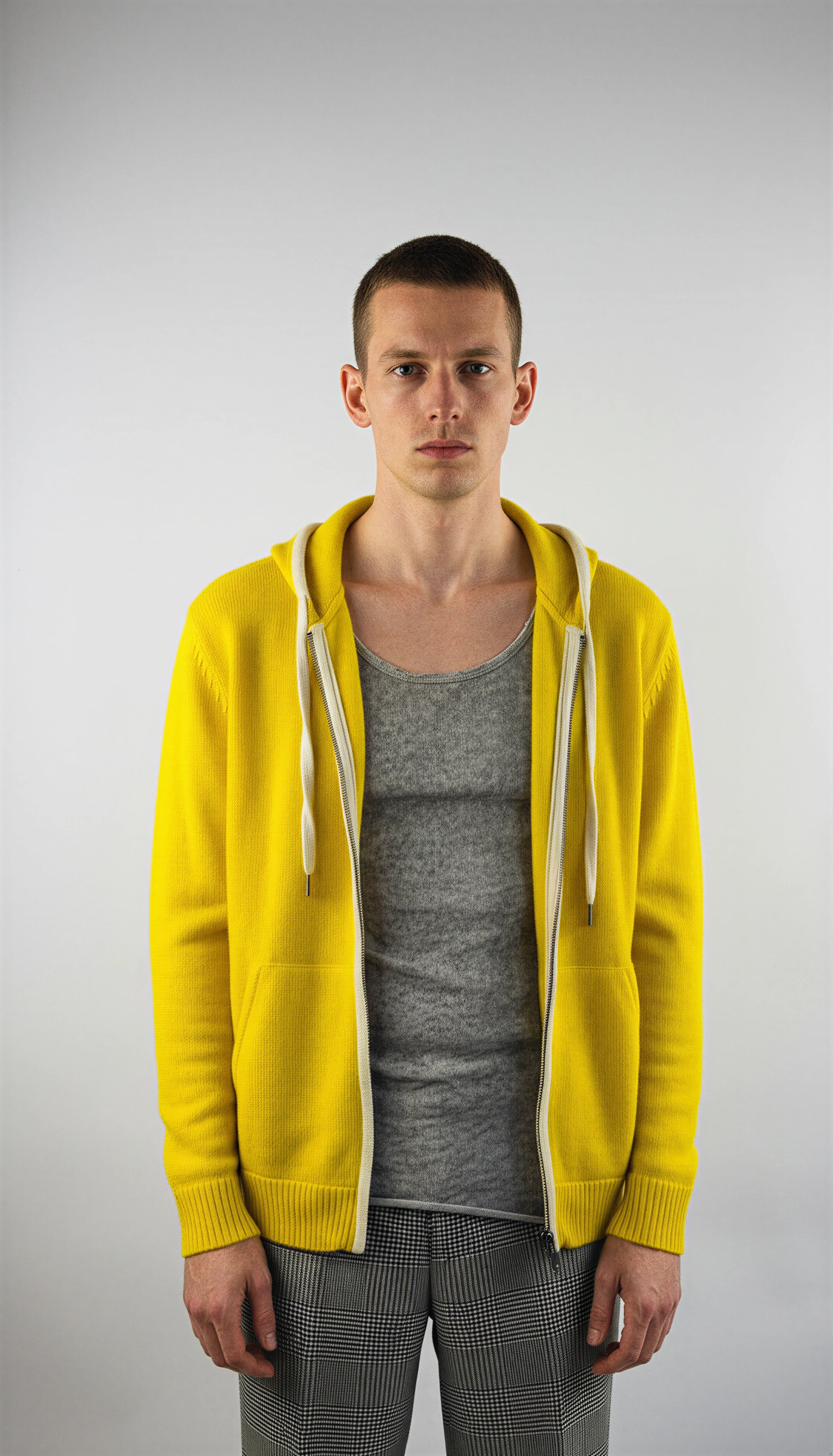 Hoodie Handmade in Peru Baby Alpaca Wool Slim Fit Hood/Zipper Yellow