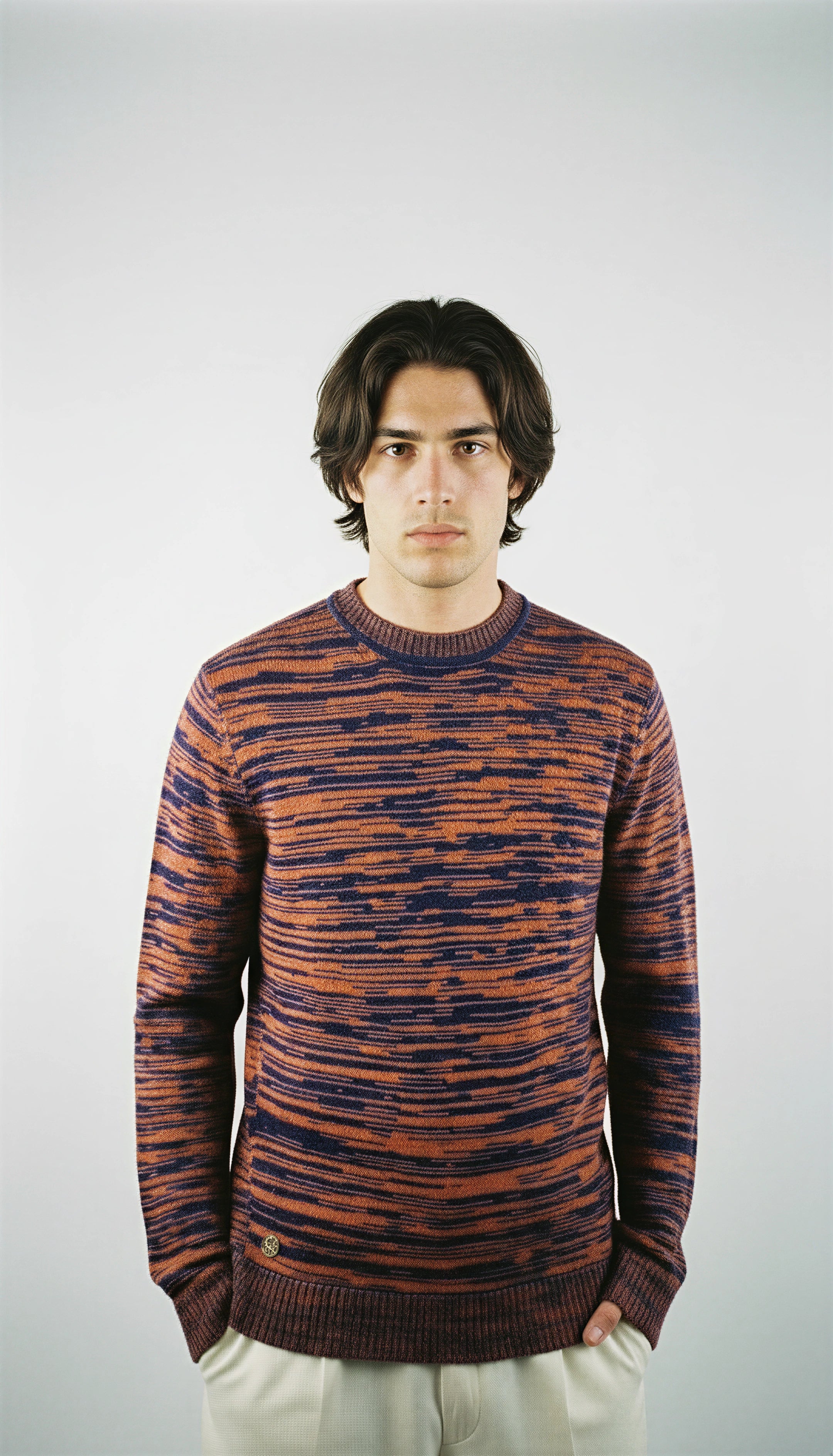 Sweater Handmade in Peru Baby Alpaca Wool Slim Fit Round Neck Orange/Purple