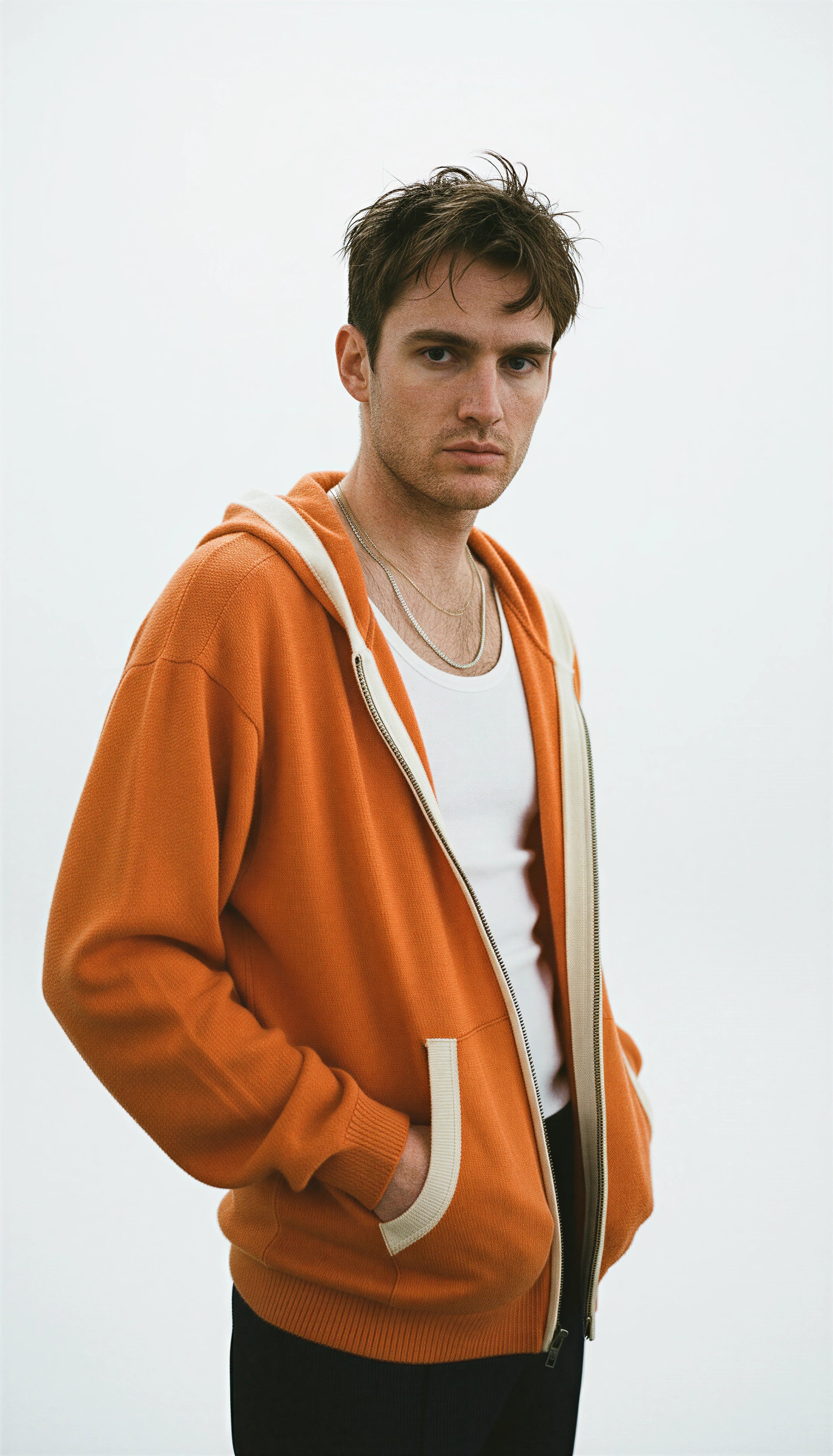 Hoodie Handmade in Peru Baby Alpaca Wool Regular Fit Hood/Zipper Orange