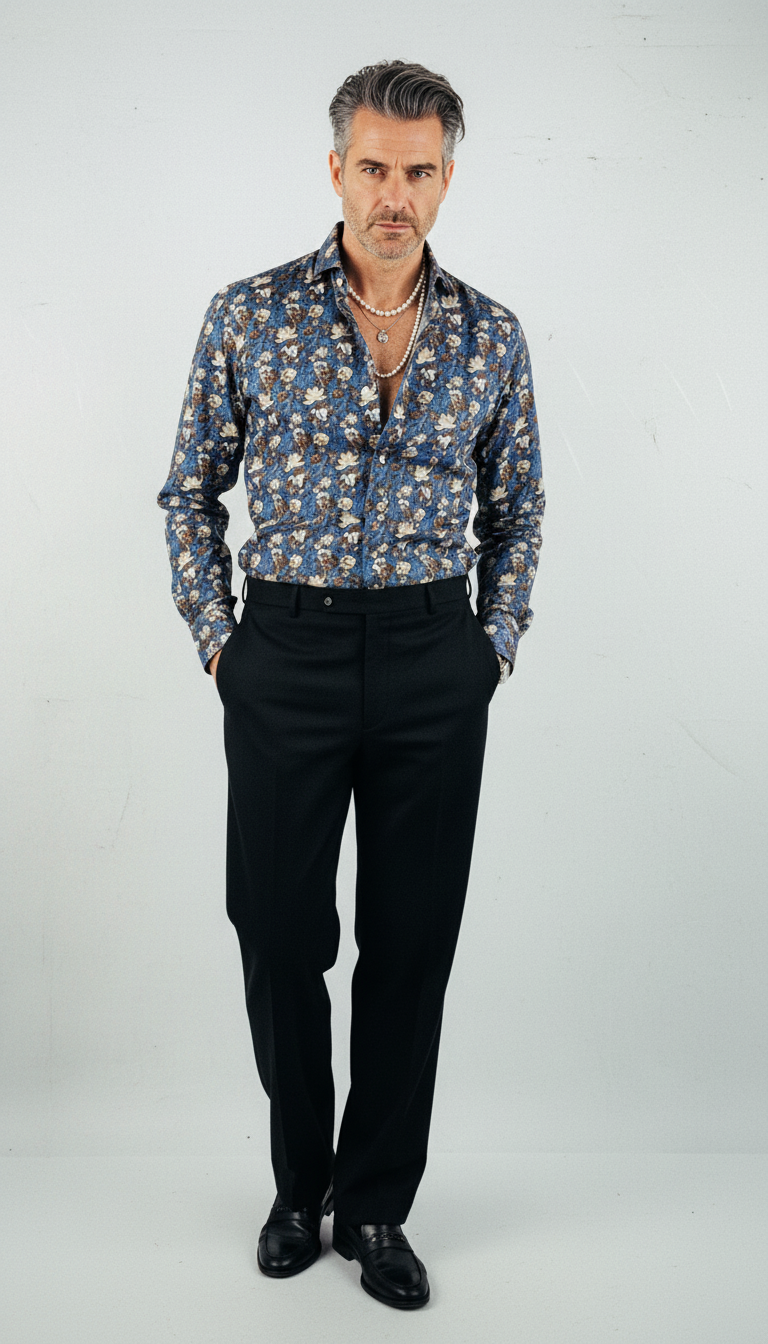 Shirt Handmade in Italy Regular Fit Flowers - Sample